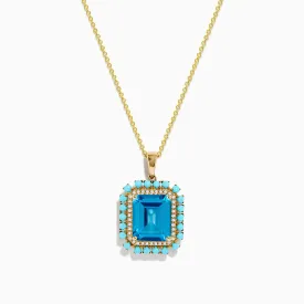 14K Yellow Gold Blue Topaz, Turquoise and Diamond Pendant