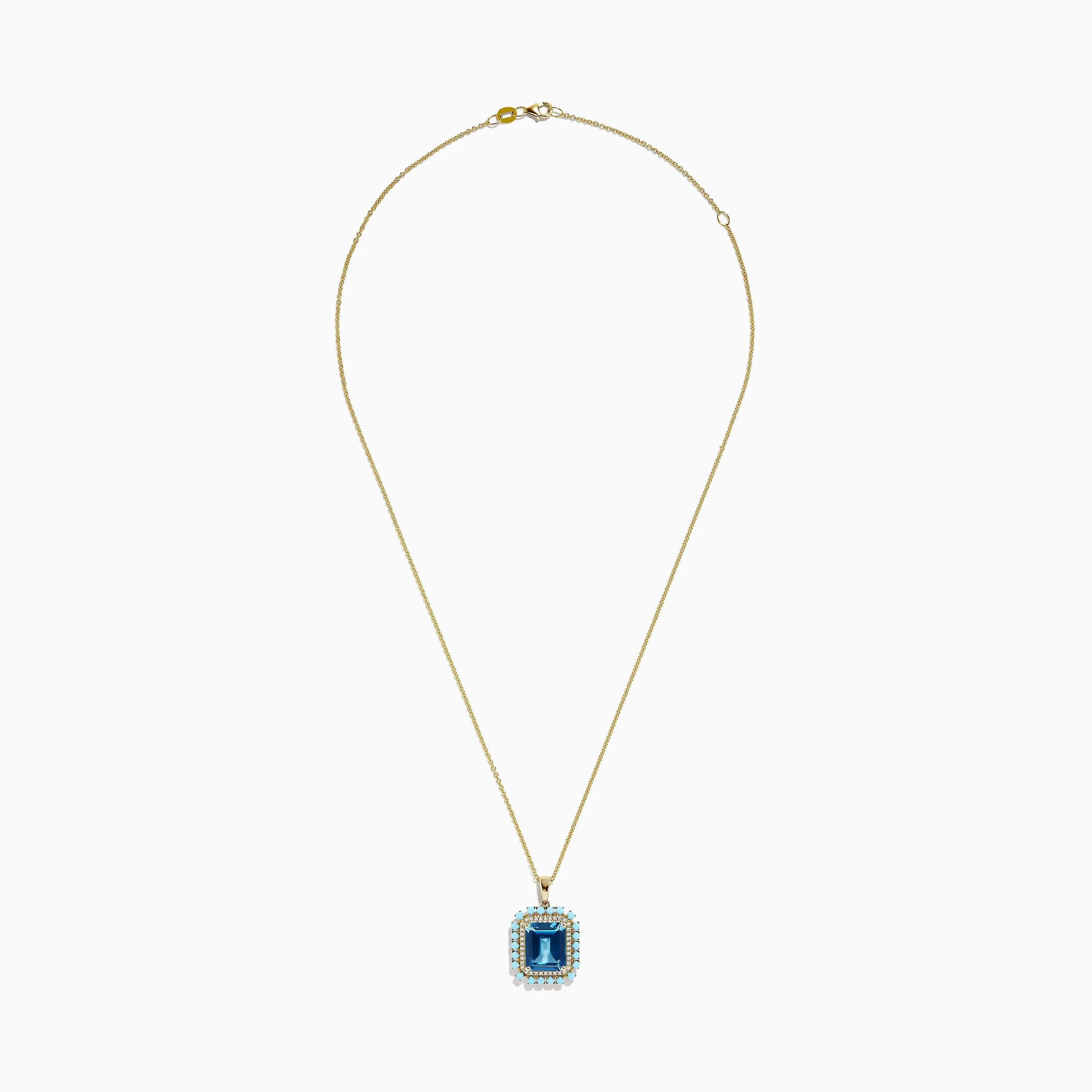 14K Yellow Gold Blue Topaz, Turquoise and Diamond Pendant