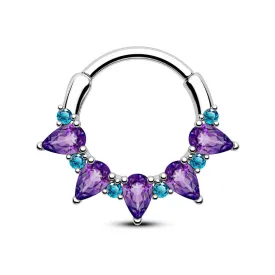16G Gorgeous Purple CZ Gems Hinged Segment Septum Ring