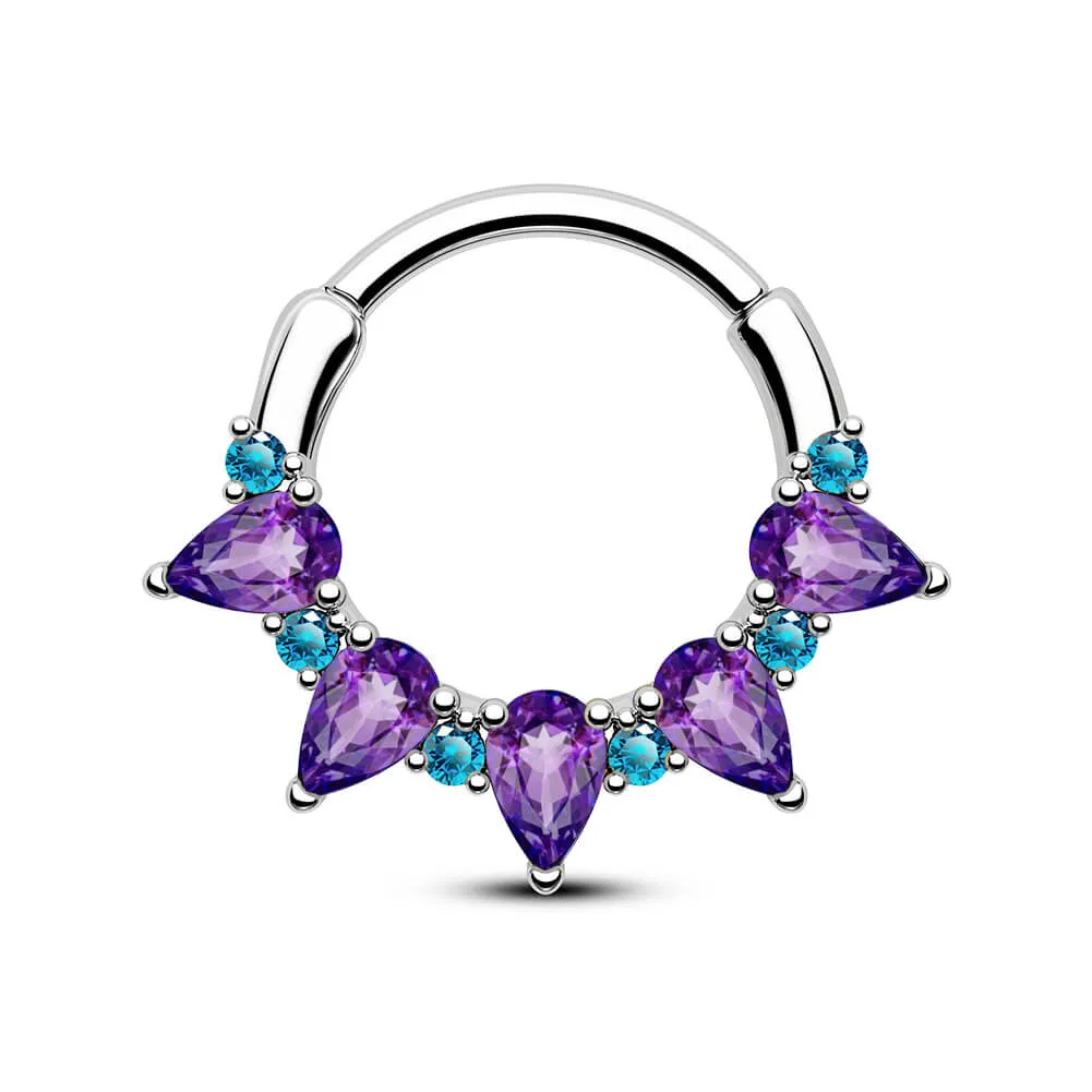 16G Gorgeous Purple CZ Gems Hinged Segment Septum Ring