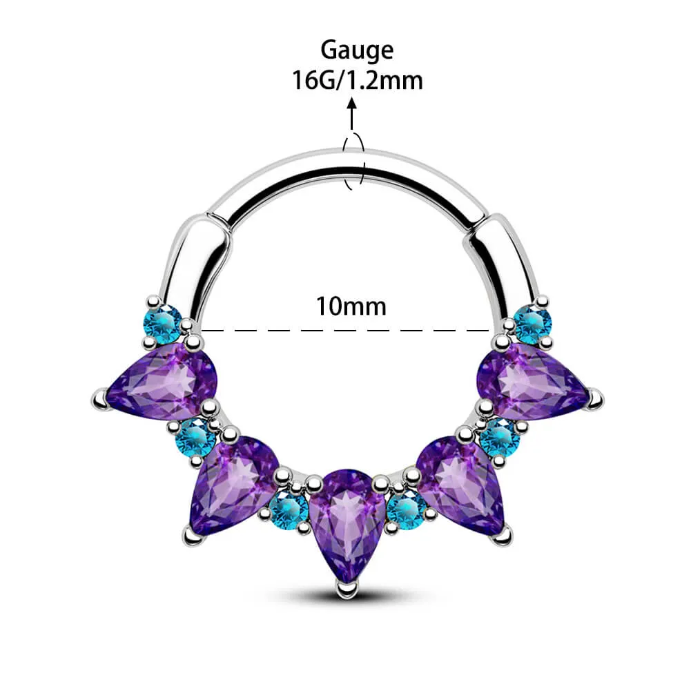 16G Gorgeous Purple CZ Gems Hinged Segment Septum Ring