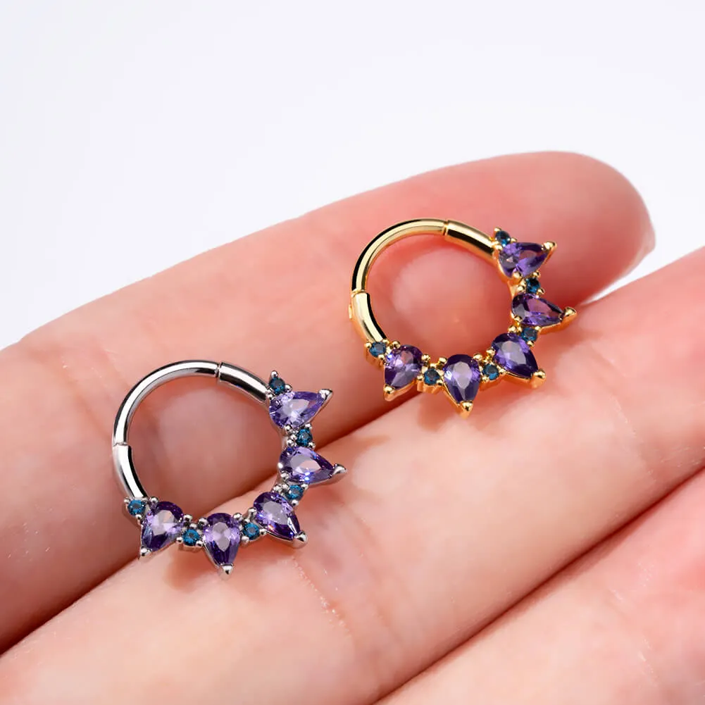 16G Gorgeous Purple CZ Gems Hinged Segment Septum Ring