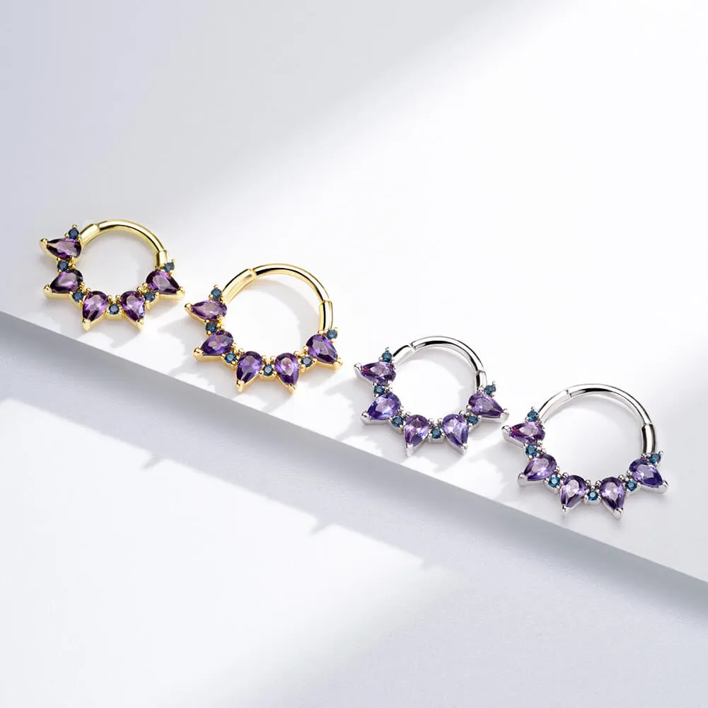 16G Gorgeous Purple CZ Gems Hinged Segment Septum Ring