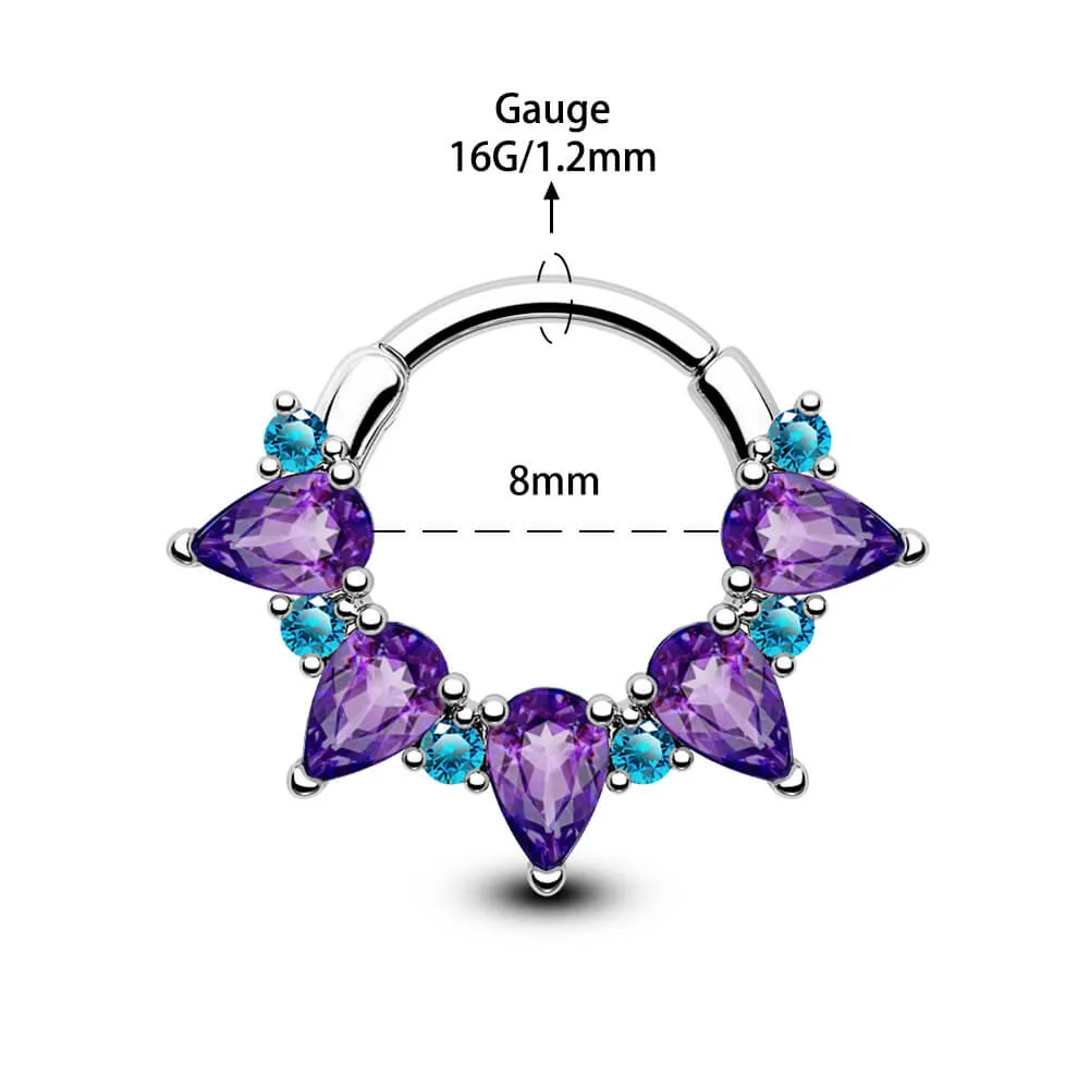 16G Gorgeous Purple CZ Gems Hinged Segment Septum Ring