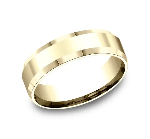 18K Yellow Gold Beveled Edge Designer Men's Wedding Ring | 6mm