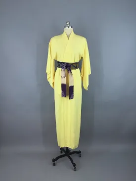1950s Vintage Silk Kimono Robe with Yellow Floral Pattern