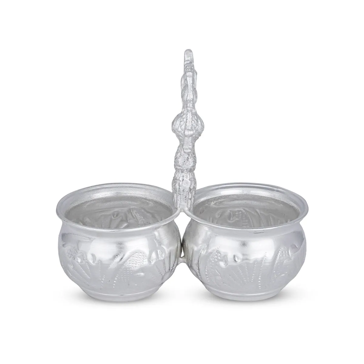 2 Cups Chomukha With Annam Handle - 5 x 5 Inches | German Silver Panchwala/ Kumkum Holder for Pooja/ 170 Gms