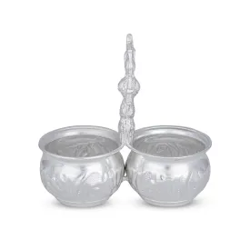 2 Cups Chomukha With Annam Handle - 5 x 5 Inches | German Silver Panchwala/ Kumkum Holder for Pooja/ 170 Gms