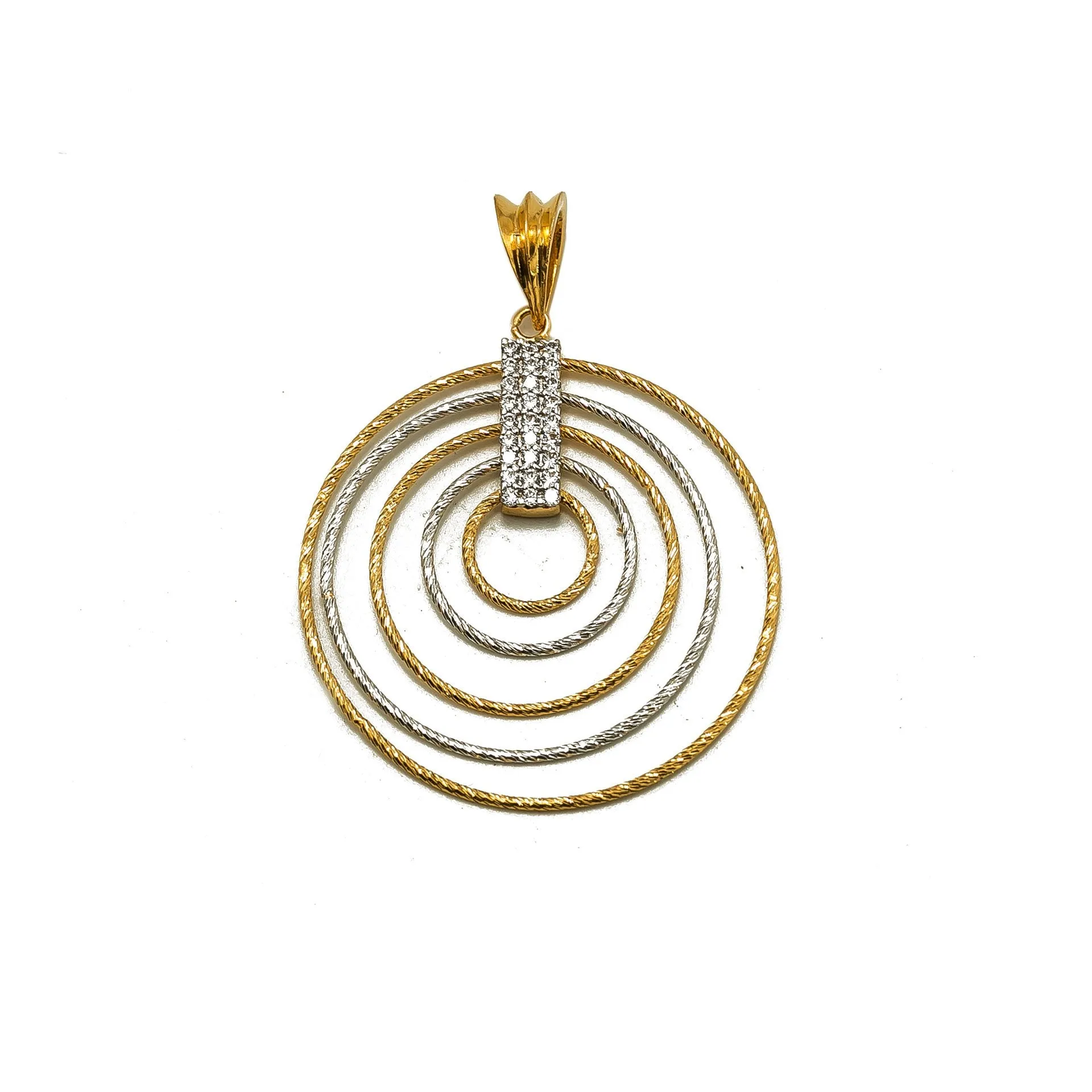 22K Multi Tone Gold Pendant Set W/ CZ Gems & Multi Layer Hoop Design