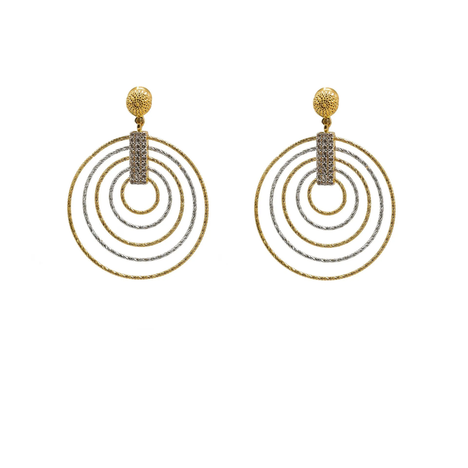 22K Multi Tone Gold Pendant Set W/ CZ Gems & Multi Layer Hoop Design