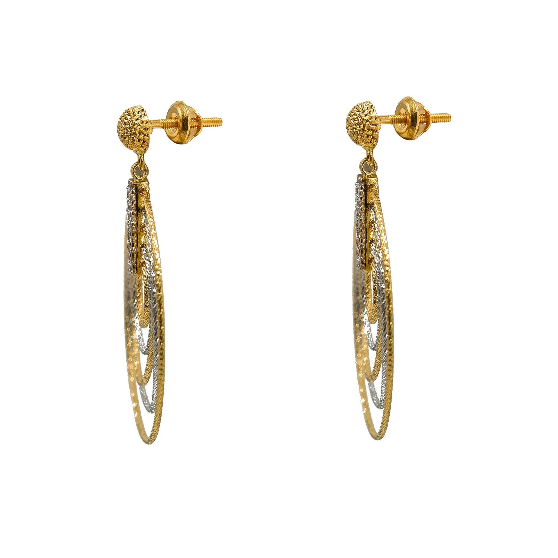 22K Multi Tone Gold Pendant Set W/ CZ Gems & Multi Layer Hoop Design