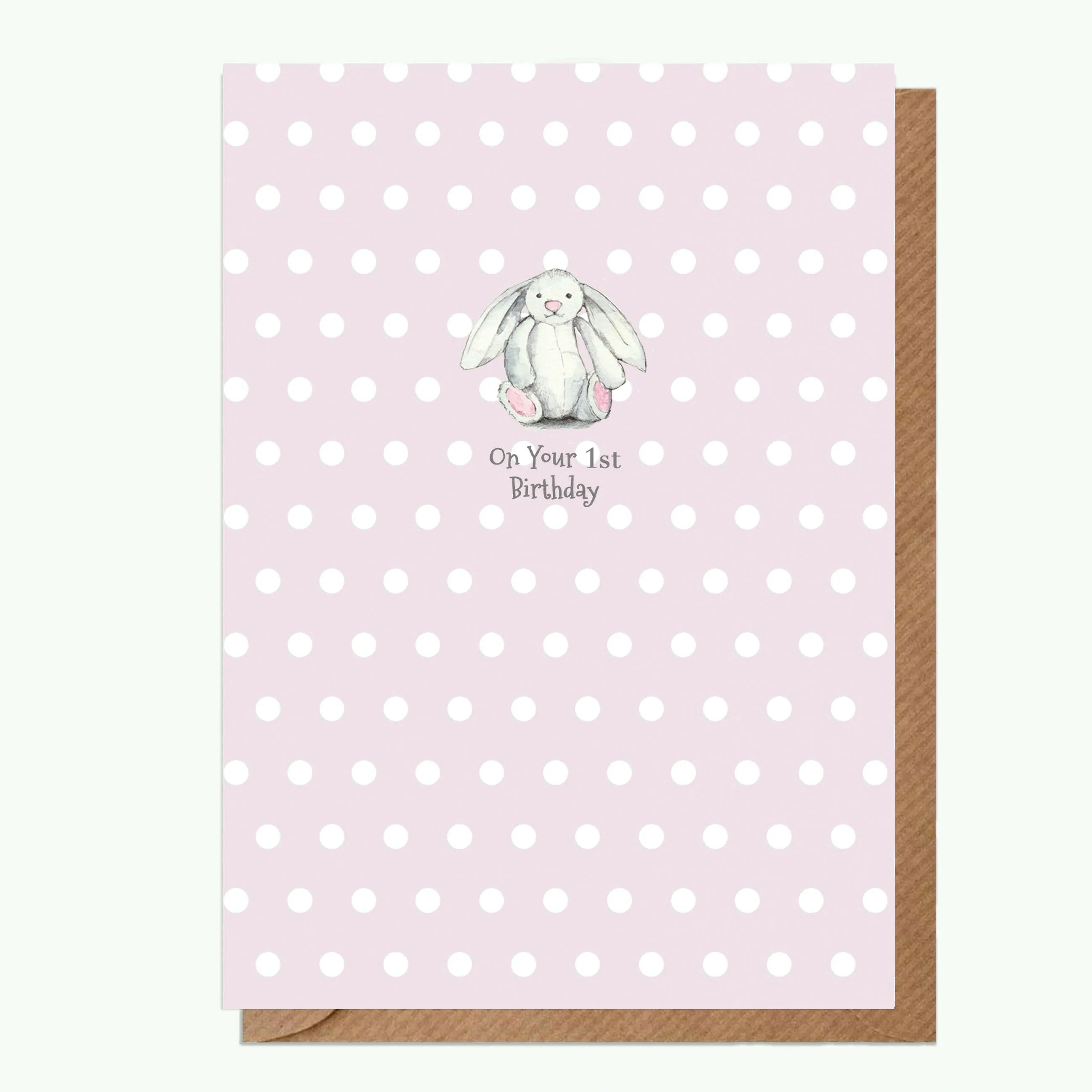 A6 Greeting Card with Ceramic Keepsake - Baby 1st Birthday Girl Bunny