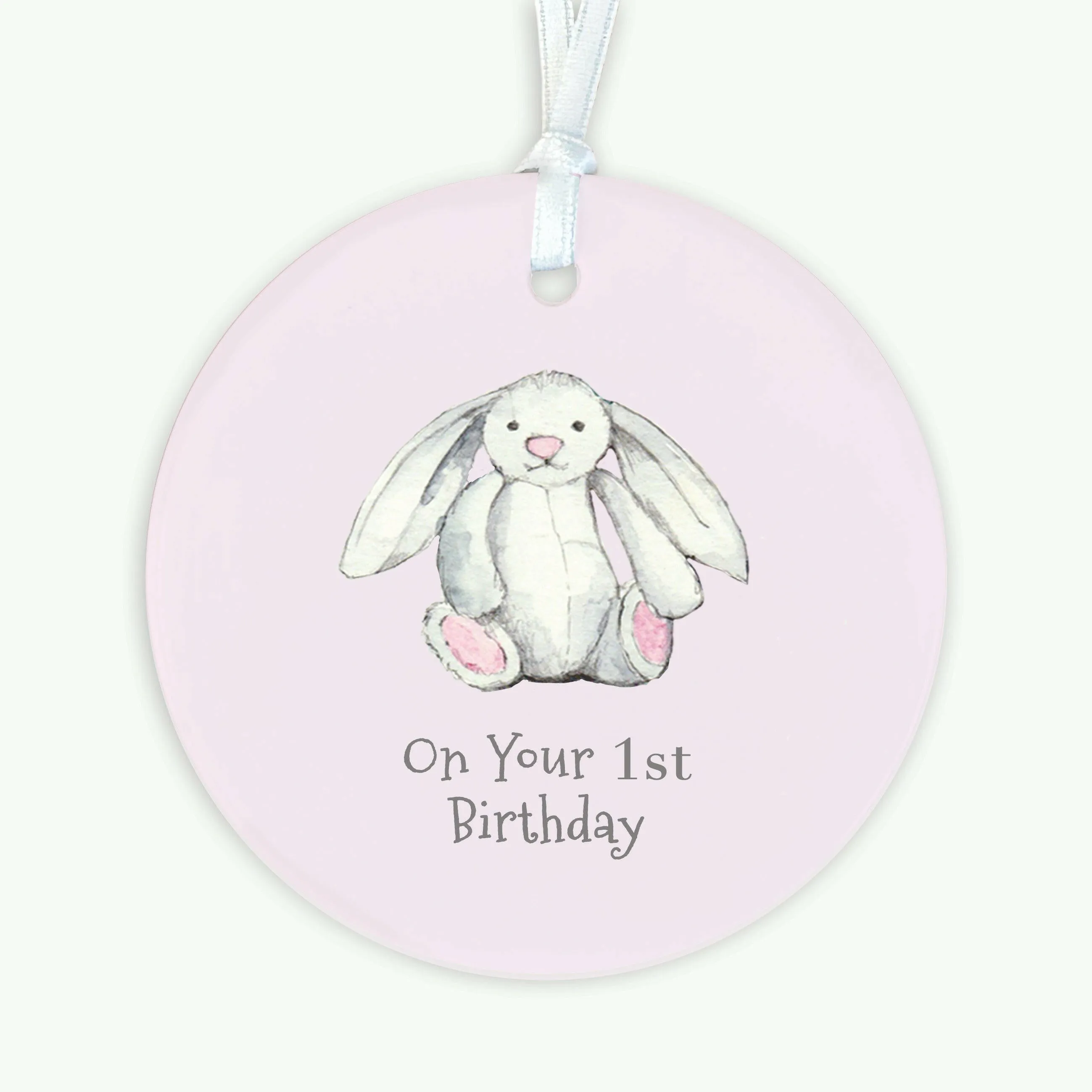 A6 Greeting Card with Ceramic Keepsake - Baby 1st Birthday Girl Bunny