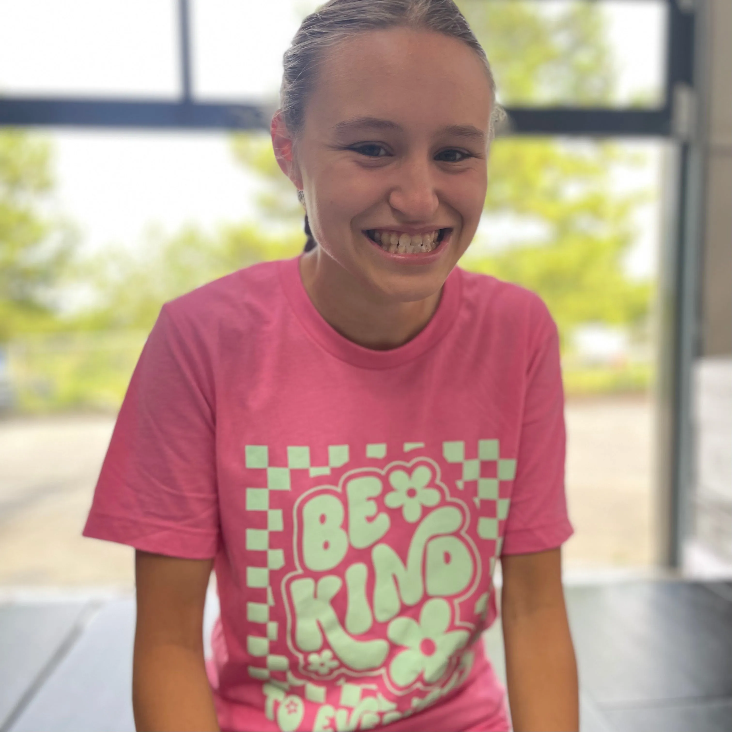 Adult Pink Retro Checkerboard Be Kind to Everyone® Tee