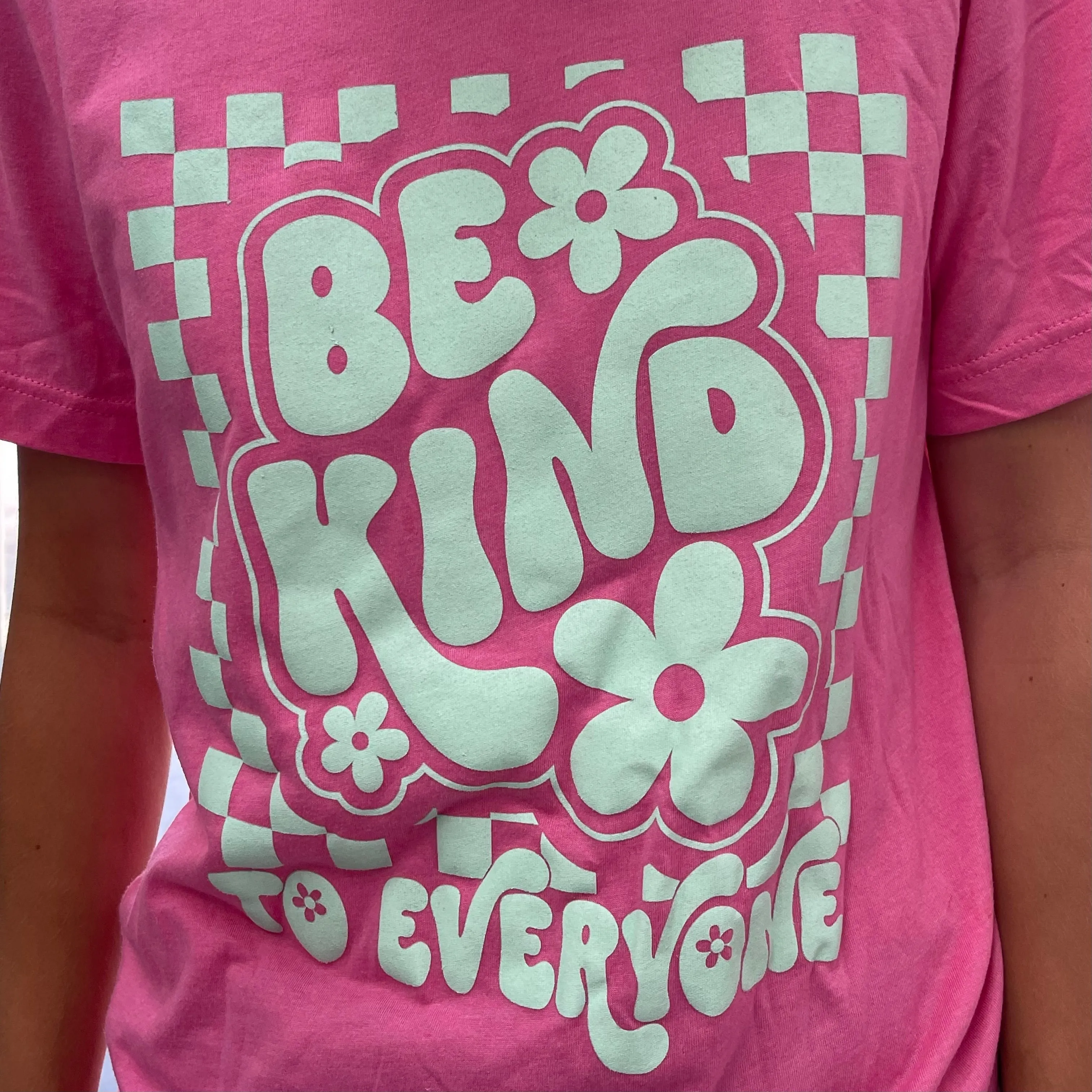 Adult Pink Retro Checkerboard Be Kind to Everyone® Tee