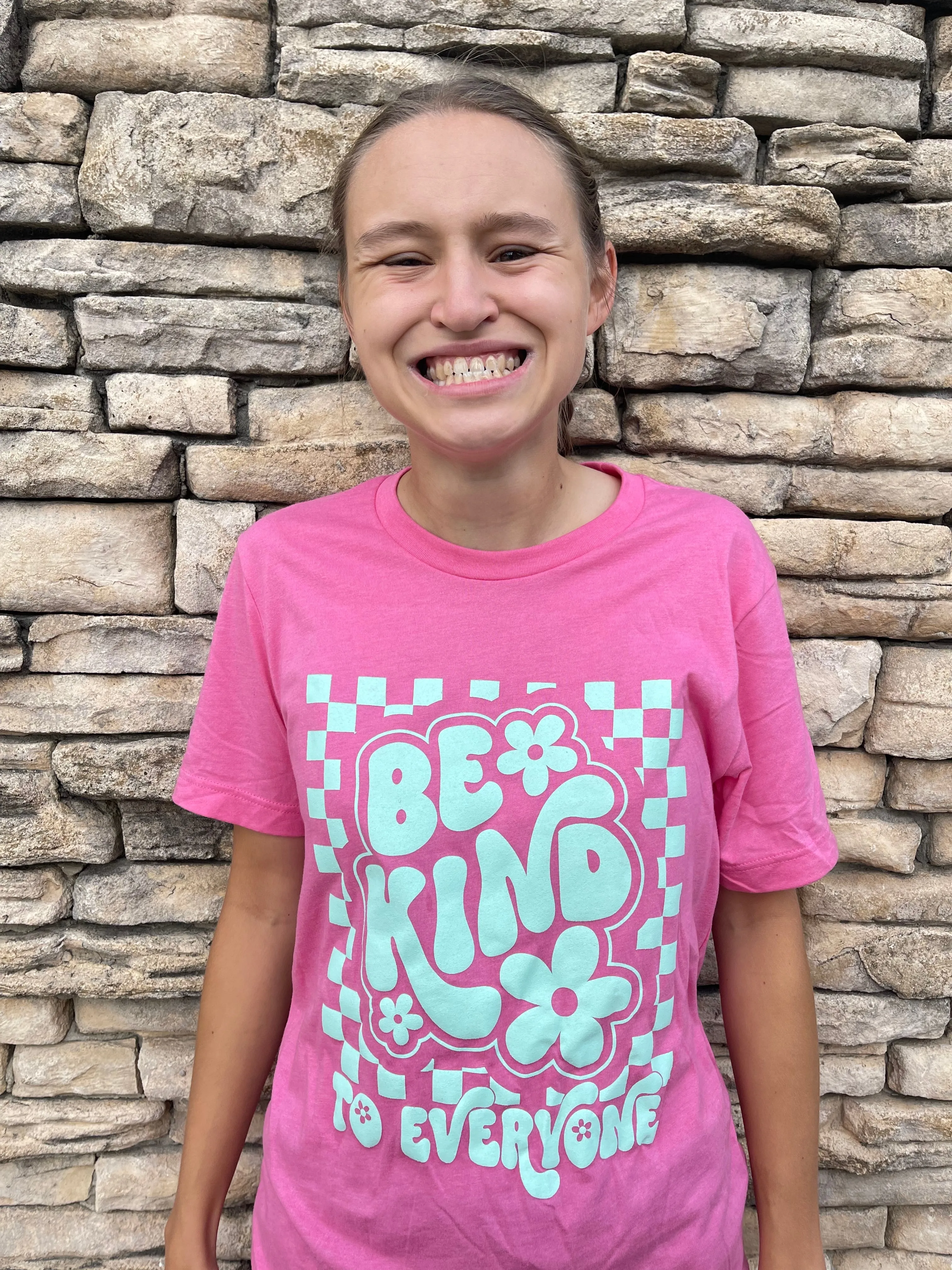 Adult Pink Retro Checkerboard Be Kind to Everyone® Tee