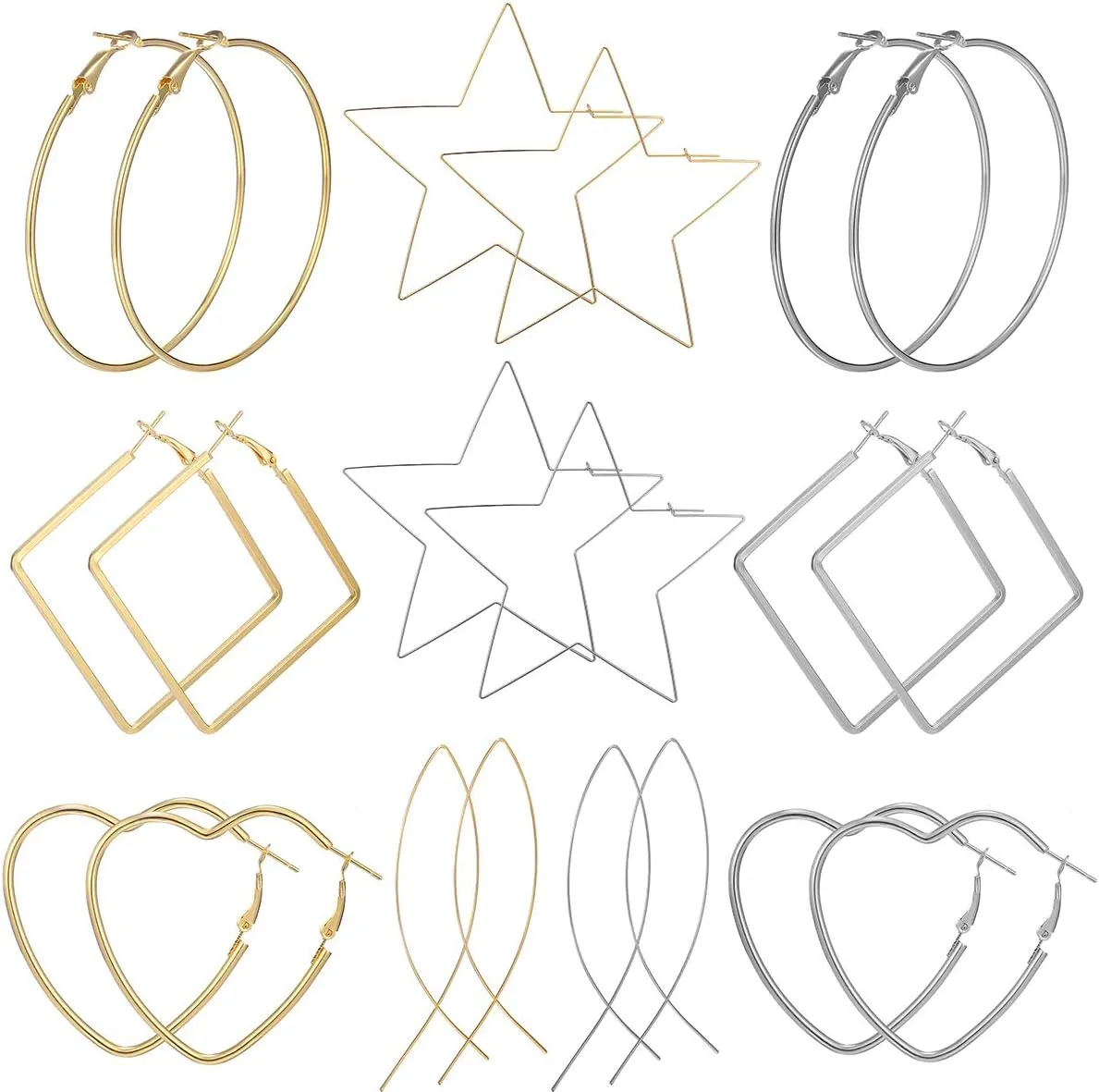 AIDSOTOU 10 Pairs Big Hoop Earrings Set for Women Gold Plated Rose Gold Plated Silver Stainless Steel Hoop Earrings Fashion Large Earrings for Sensitive Ears