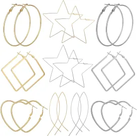 AIDSOTOU 10 Pairs Big Hoop Earrings Set for Women Gold Plated Rose Gold Plated Silver Stainless Steel Hoop Earrings Fashion Large Earrings for Sensitive Ears