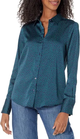 Amazon Essentials Women's Classic-Fit Satin Button Down Blouse (Available in Plus Size)
