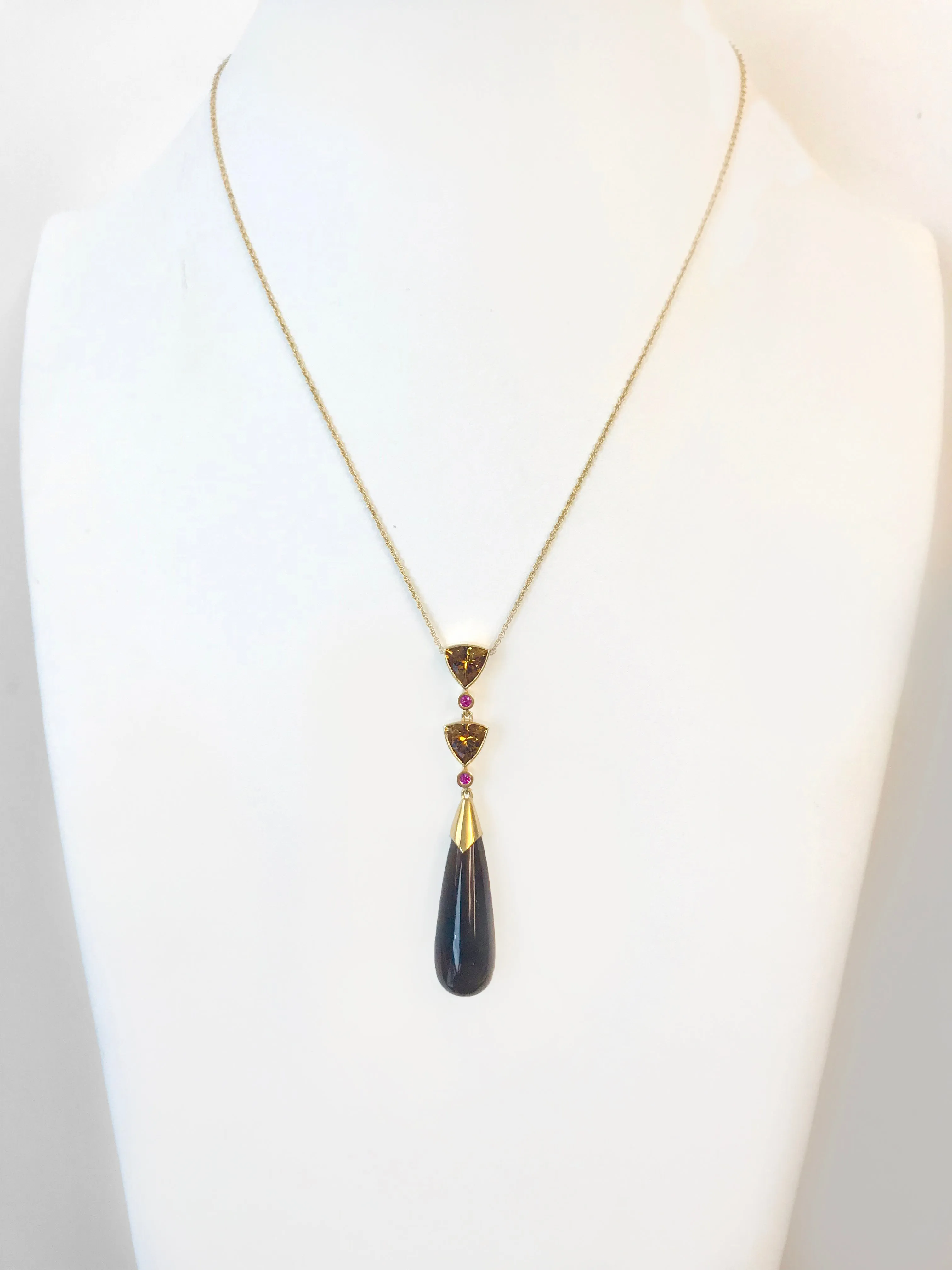 Ame Collection Pendant 2 - Orange Tourmaline , Pink Sapphire , Smokey Quartz in 18K yellow gold