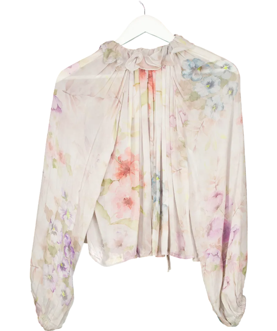 Anthropologie Purple Floral Long Sleeve Blouse UK XS