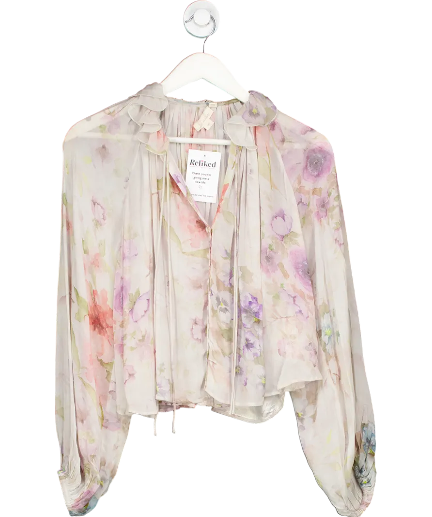 Anthropologie Purple Floral Long Sleeve Blouse UK XS