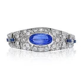 Art Deco Era 20 Carat Oval-Cut Ceylon Sapphire and Old-Euro Cut Diamond Bracelet