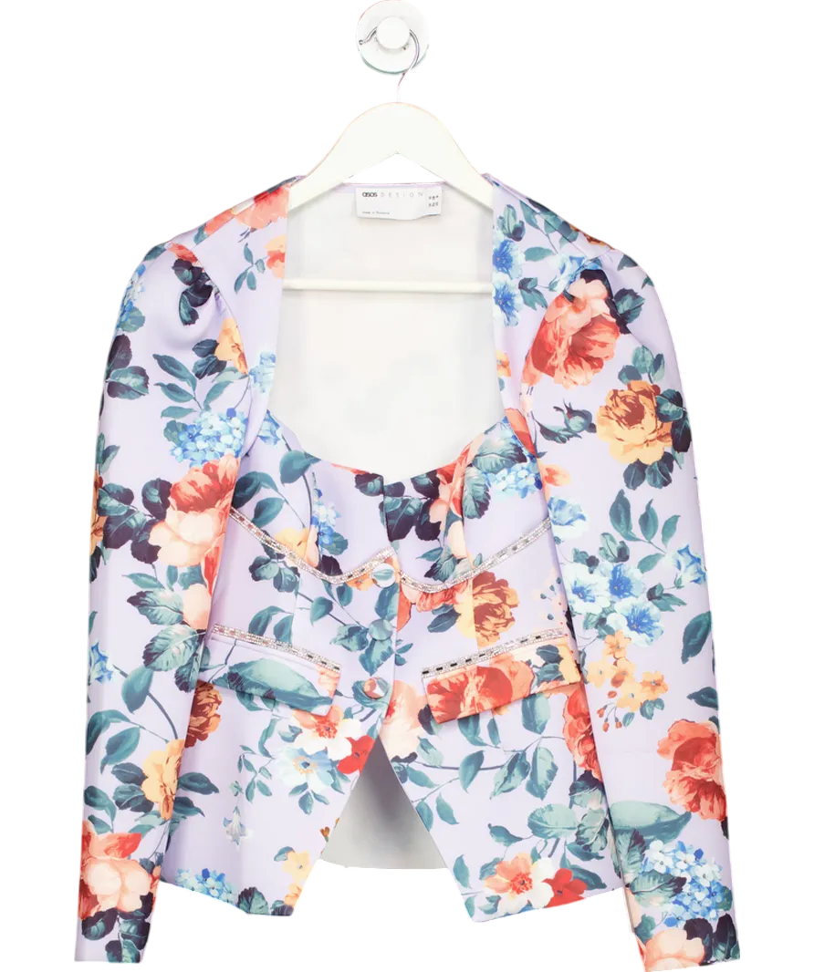 ASOS Purple Floral Blazer With Embellishment UK 10