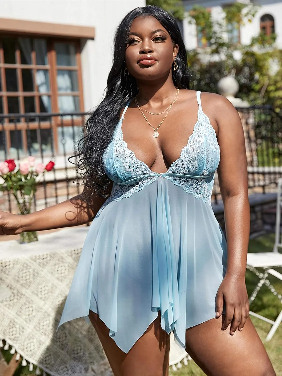 Avidlove Women Lace Lingerie Front Closure Babydoll V Neck Nightwear Sexy Chemise Nightie