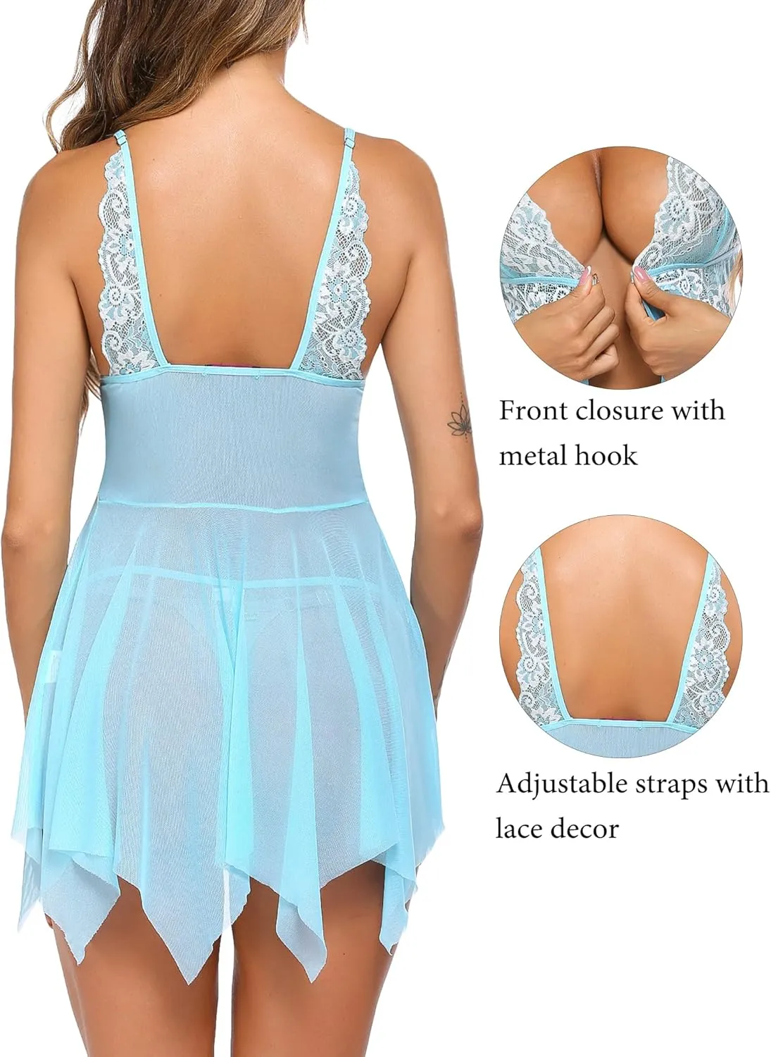 Avidlove Women Lace Lingerie Front Closure Babydoll V Neck Nightwear Sexy Chemise Nightie