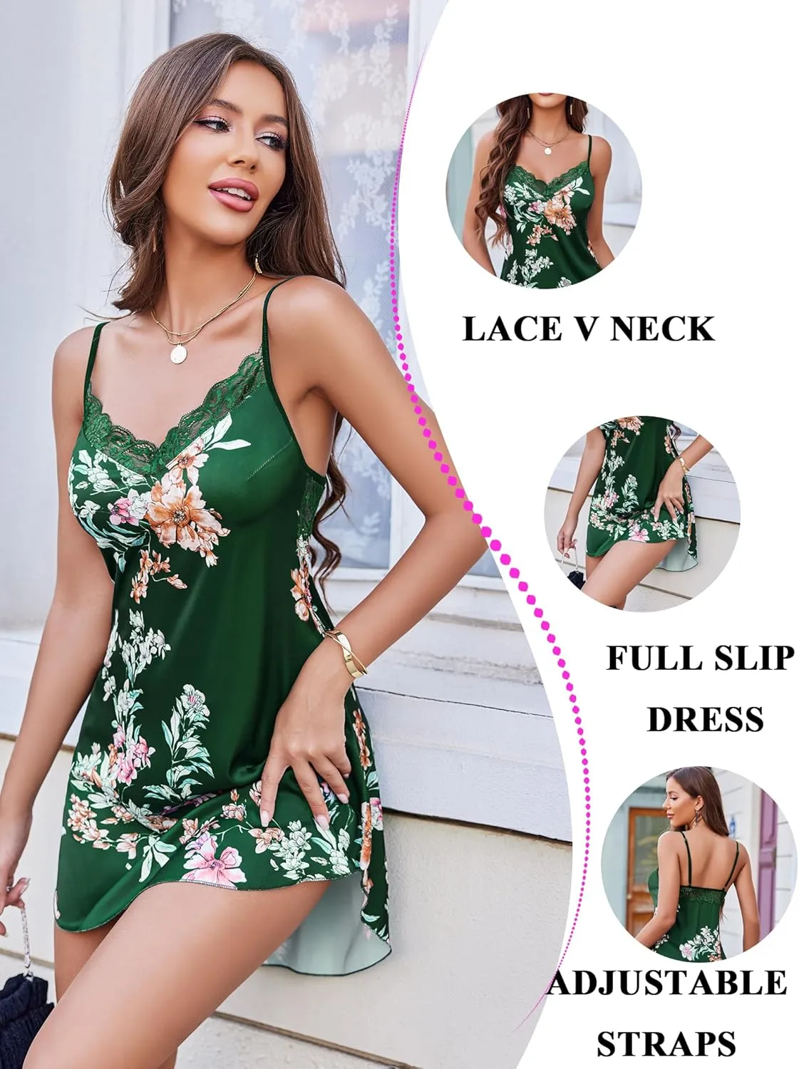 Avidlove Women's Nightwear Sexy Satin Sleepwear Lace Chemises Mini Full Slip