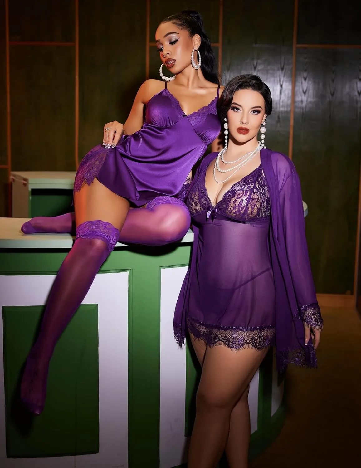 Avidlove Women's Slit Lingerie Dress Satin Nightgown Lace Chemise Sleepwear V Neck Full Slip