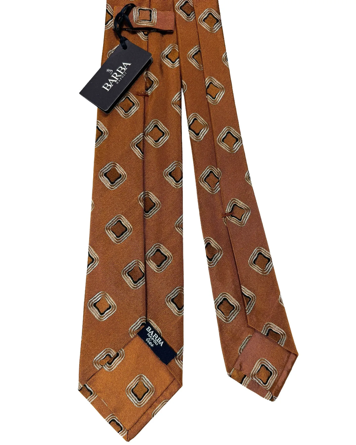 Barba Sevenfold Tie Rust Brown Geometric Design - Sartorial Neckwear