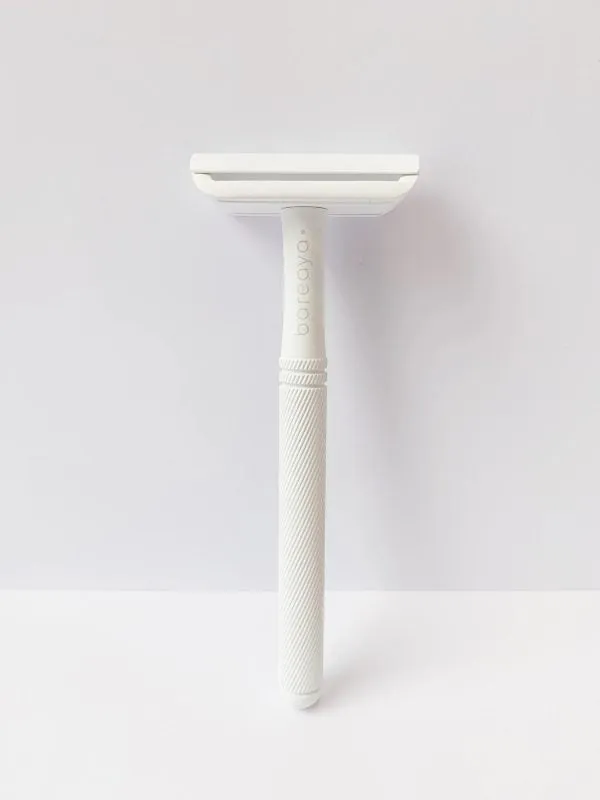 White BAREAYA Safety Razor for Effortless Shaving