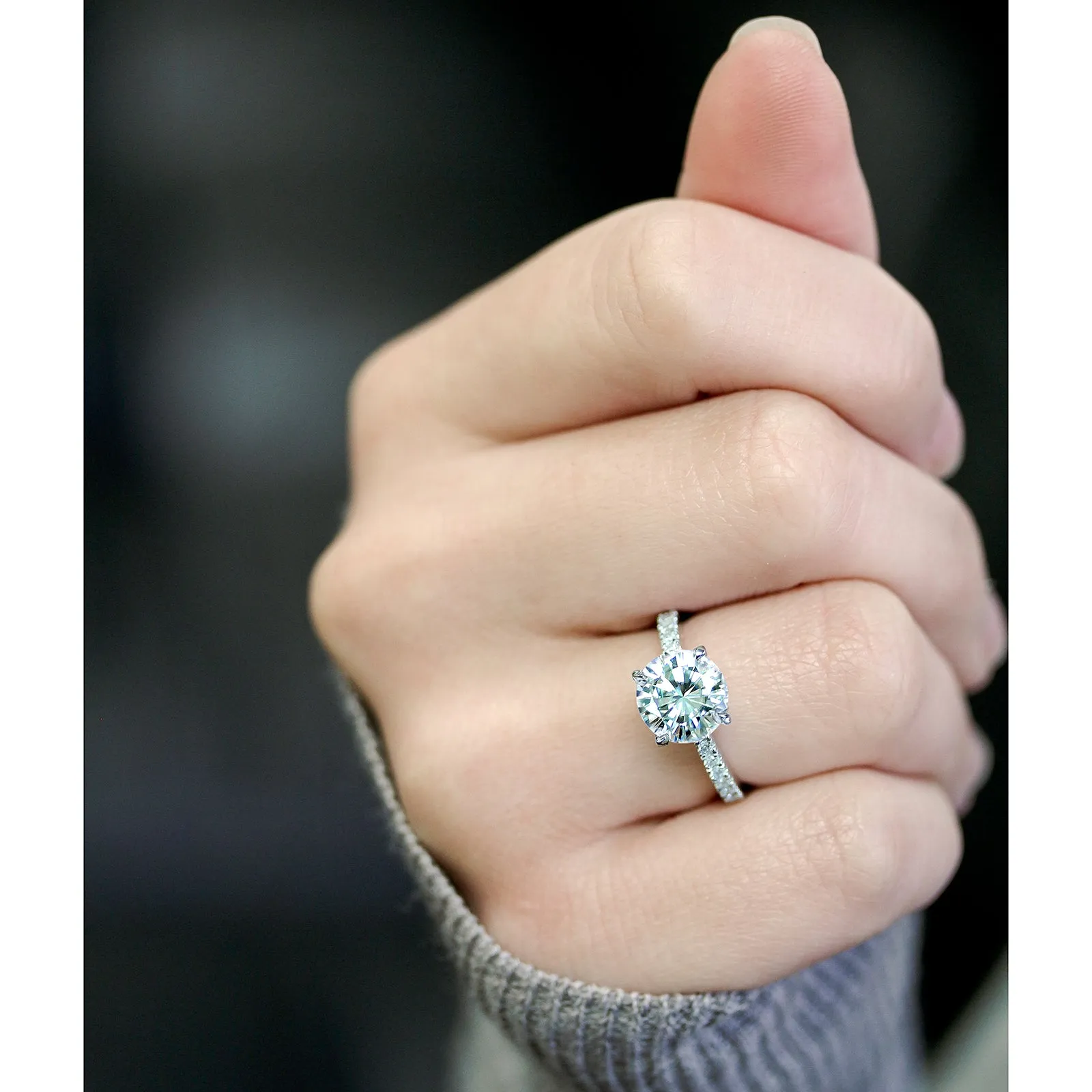 Basket Cathedral 9mm Moissanite and Diamond Ring