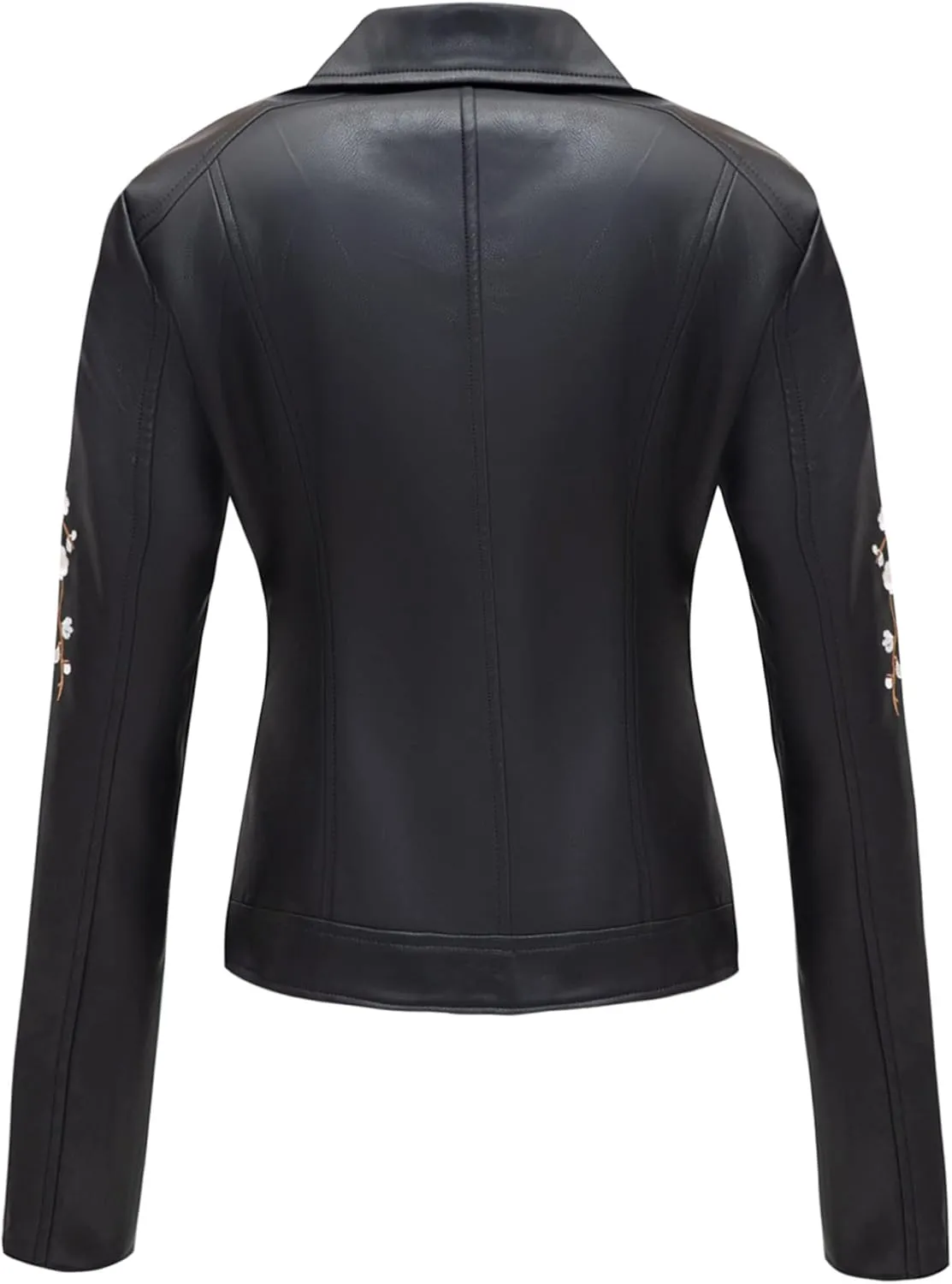 Bellivera Women Faux Leather Jacket Studded Rivet Floral Moto Biker Coat