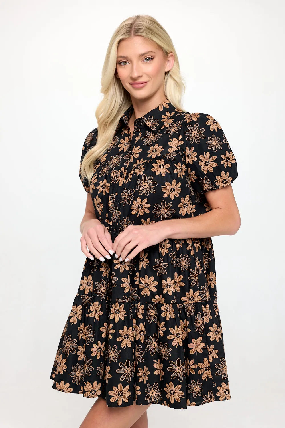 Black Daisy Shirt Dress