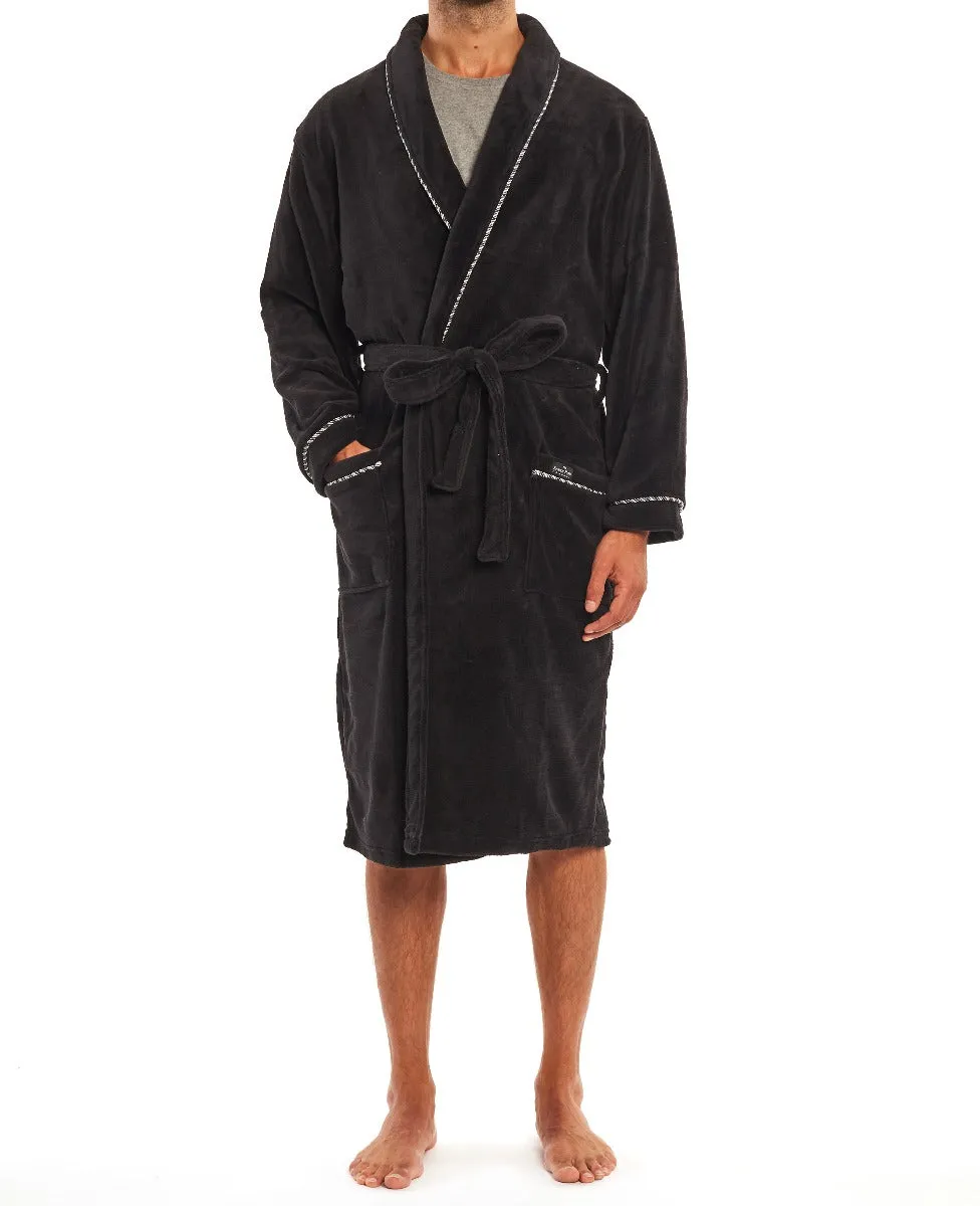 Black Fleece Rope Edge Dressing Gown
