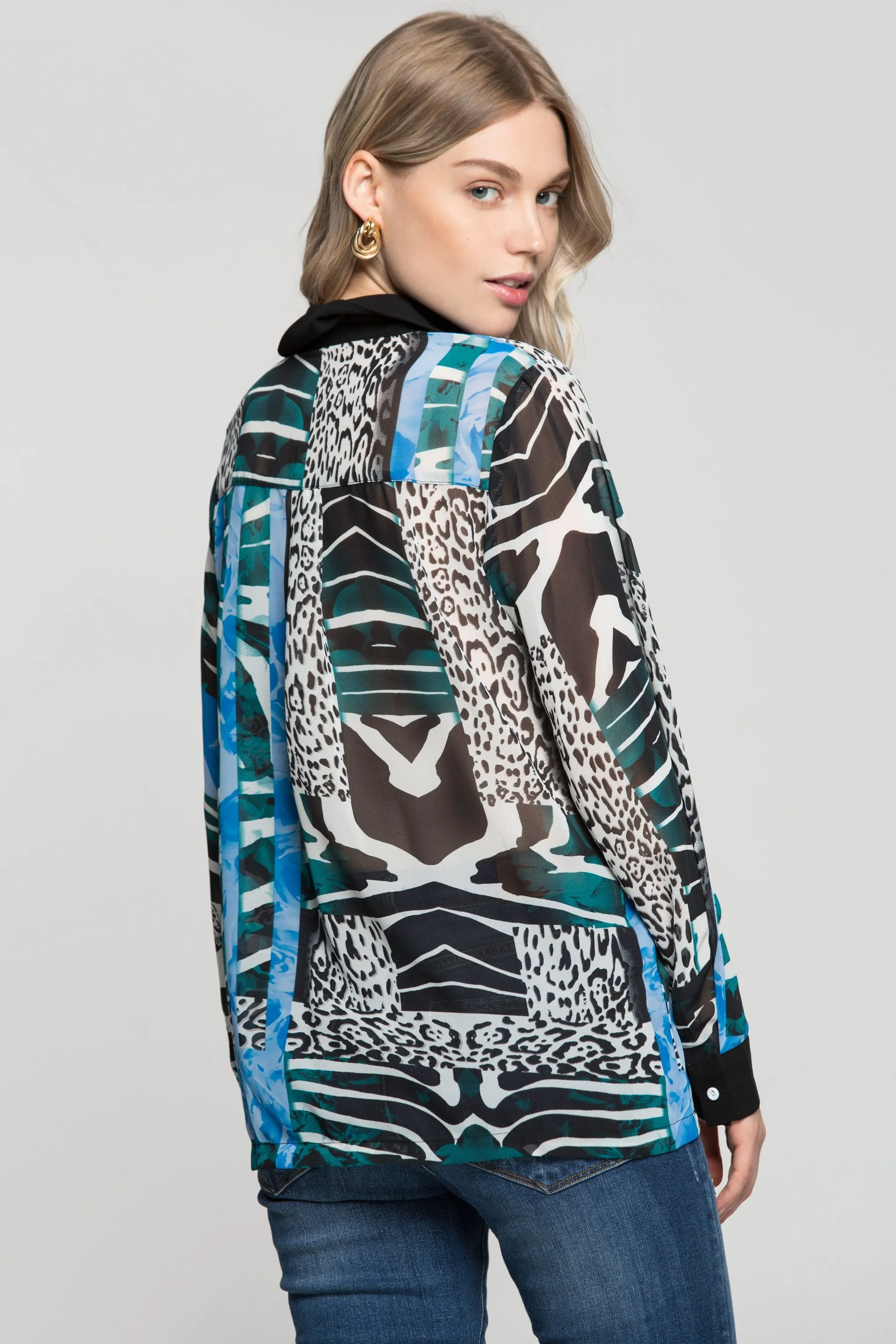 Black White and Blue Mixed Animal Prints Shirt