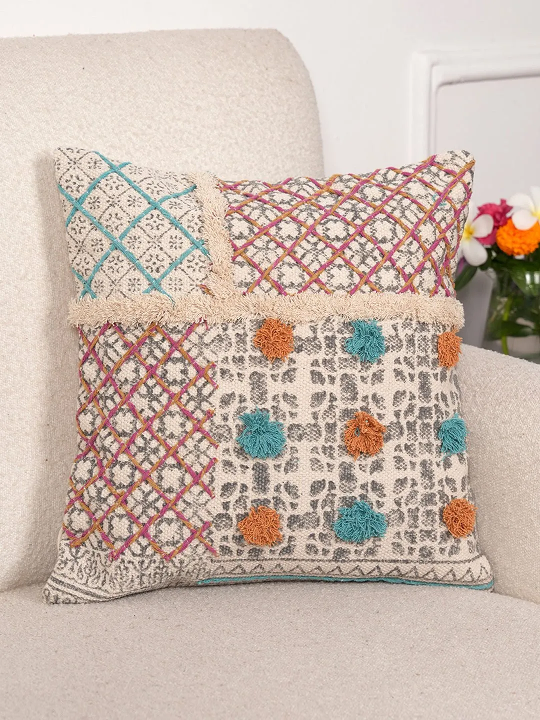 BLOCK PRINTED - SQUARE CUSHION COVER