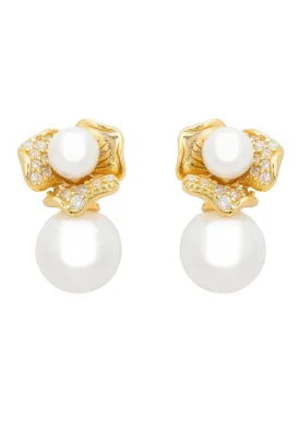 Blossom Double Pearl Earrings Gold