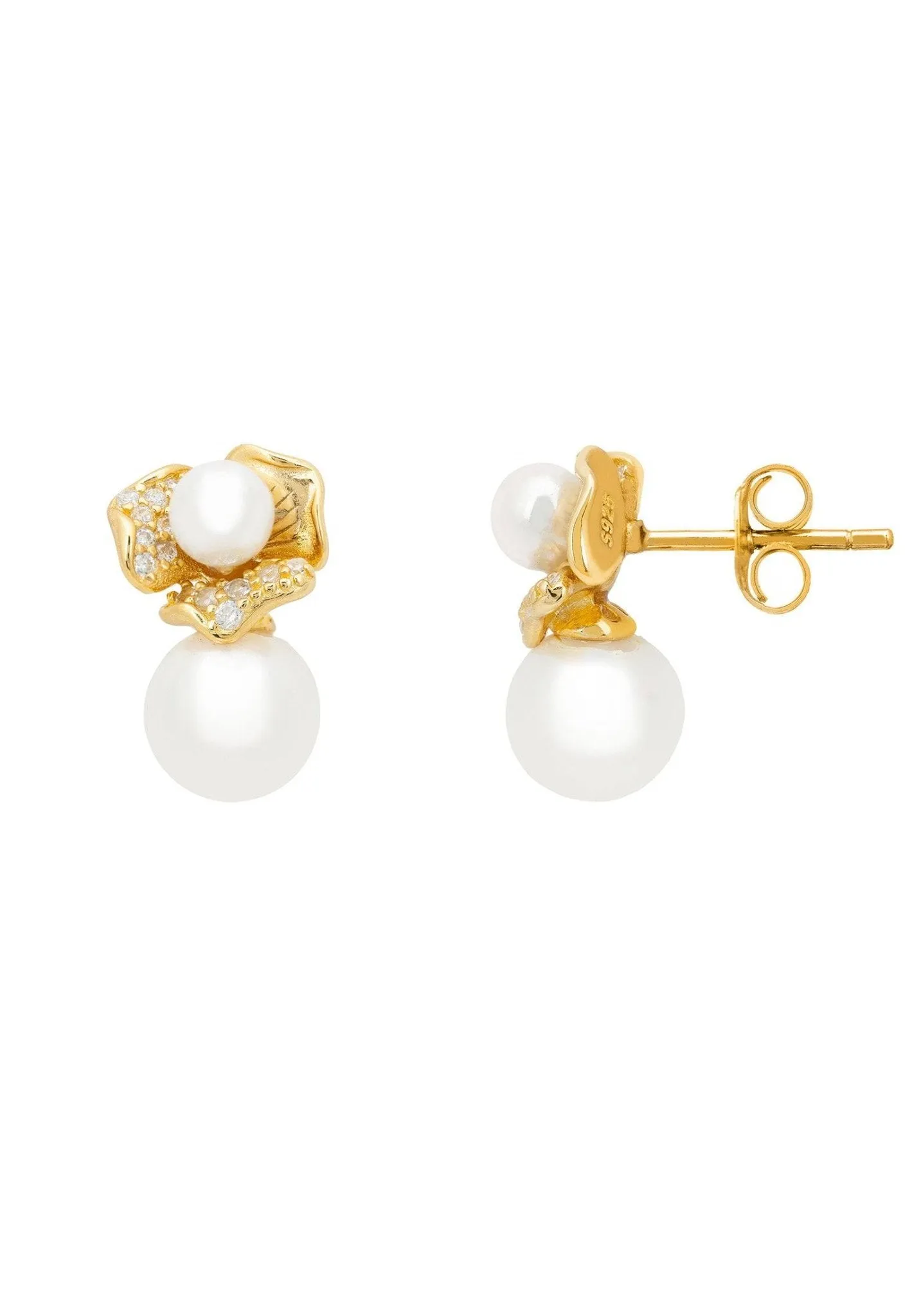 Blossom Double Pearl Earrings Gold