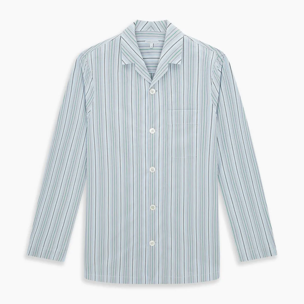 Blue and Green Multi Track Stripe Pyjama Shirt