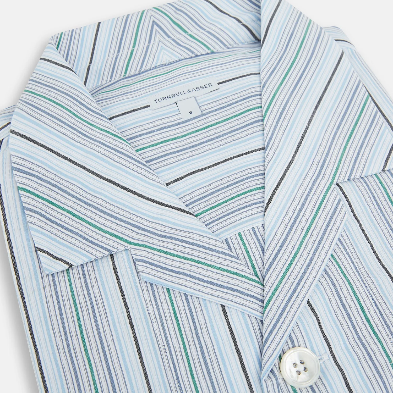 Blue and Green Multi Track Stripe Pyjama Shirt