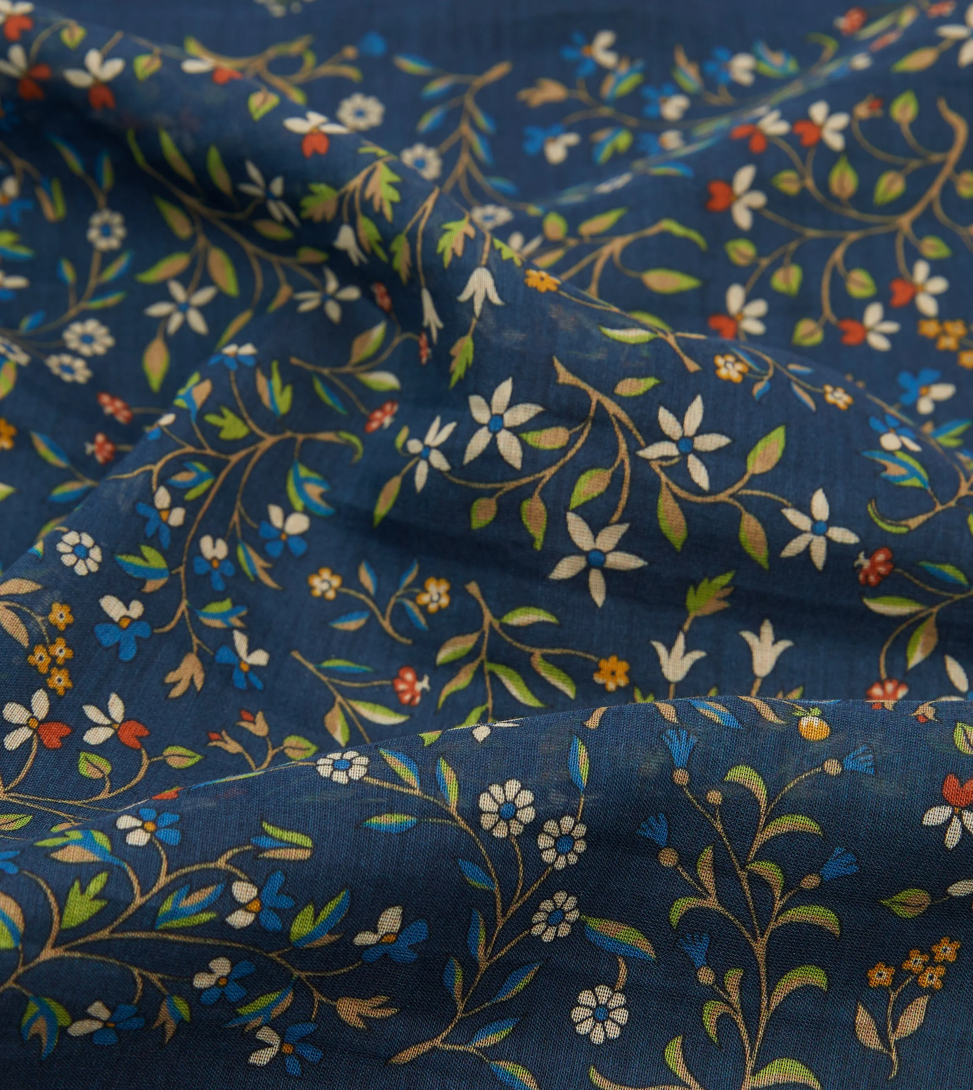 Navy and Blue Unicorn Garden Printed Cotton-Silk Pocket Square