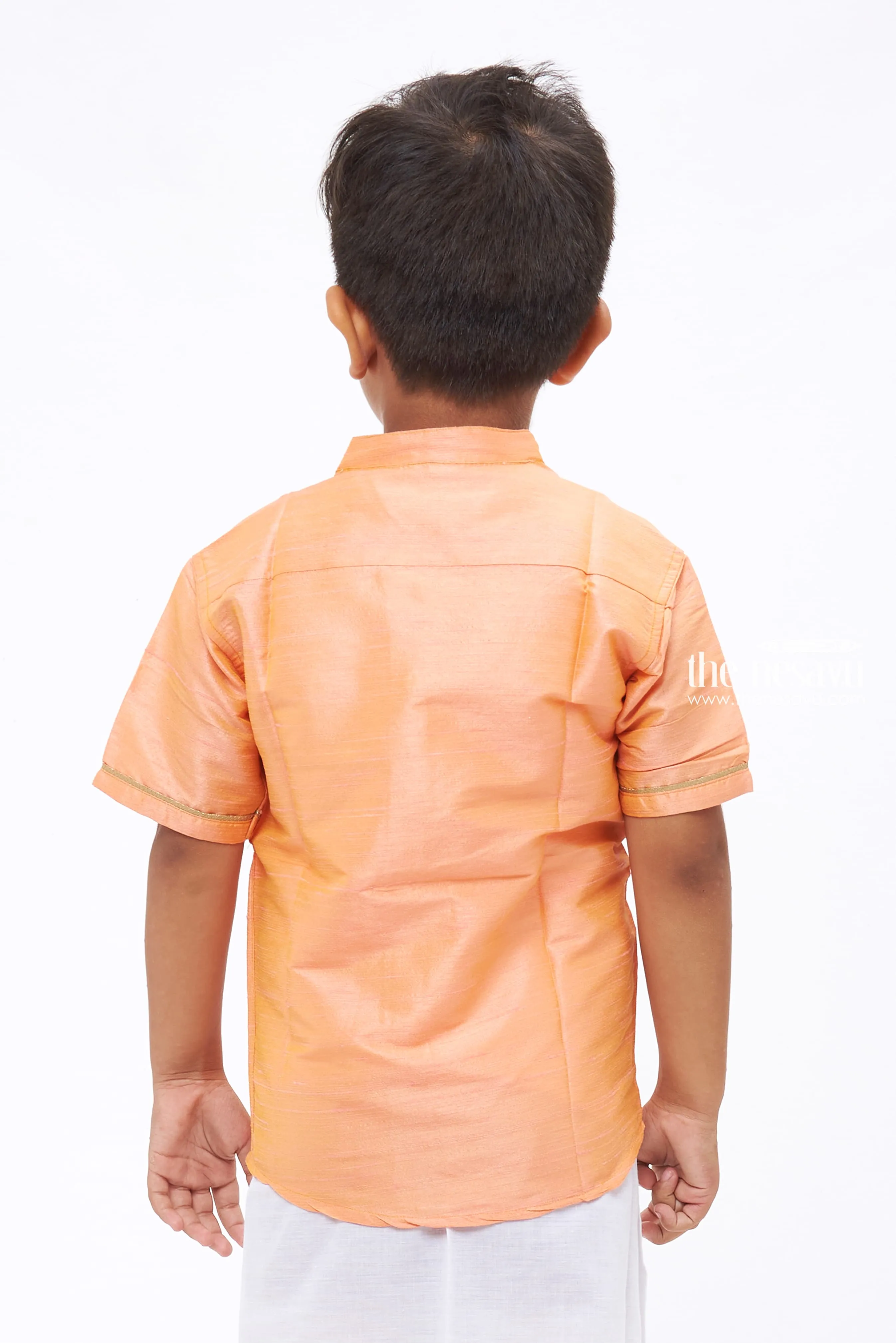 Boys Premium Salmon Silk Shirt - Traditional Festive Wear with Embellished Horse Patch