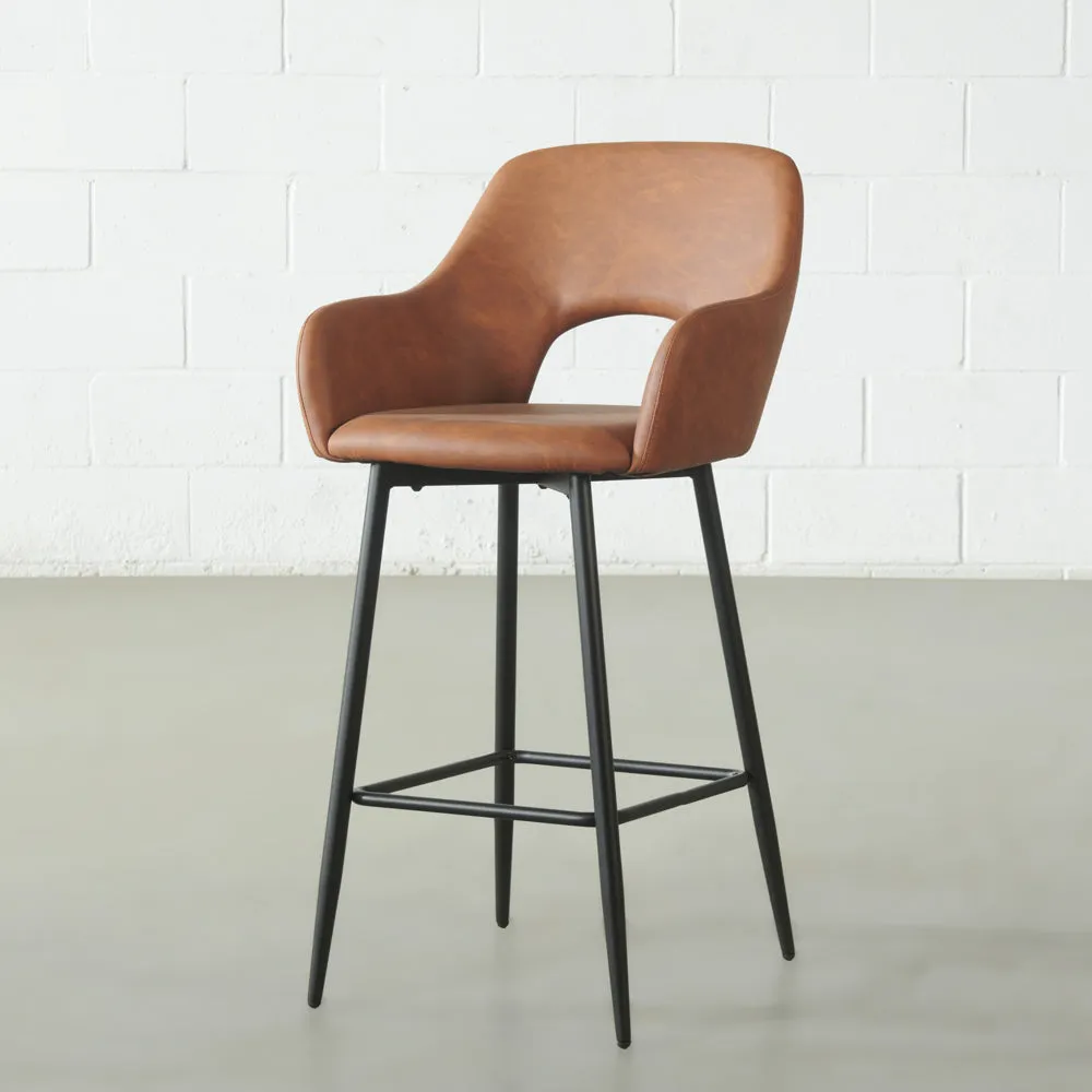 BROADWAY - Brown Leather Counter Stool