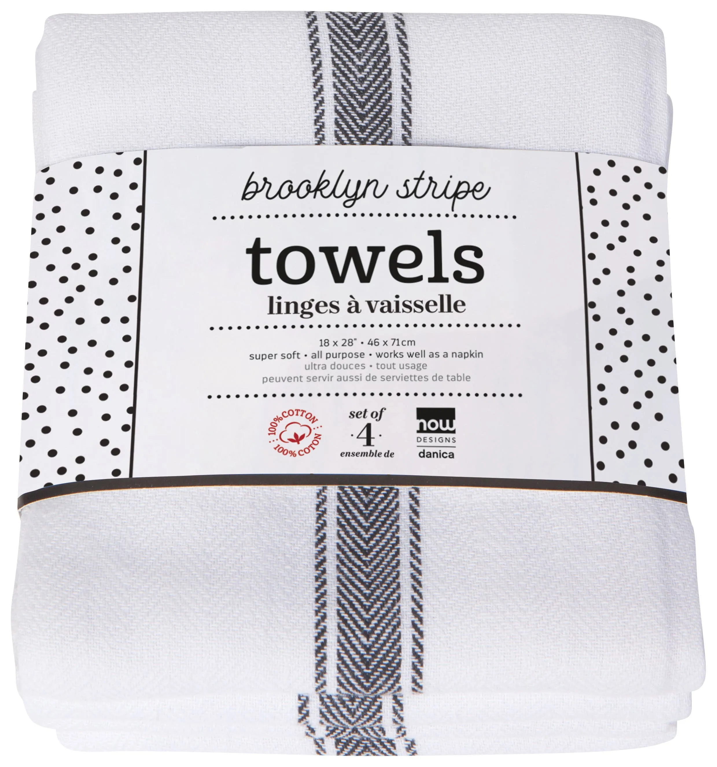 Brooklyn Stripe Black Dishtowels Set of 4