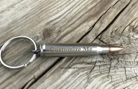 Bullet Keychain, Silver with Gold Engraving, 308, 223