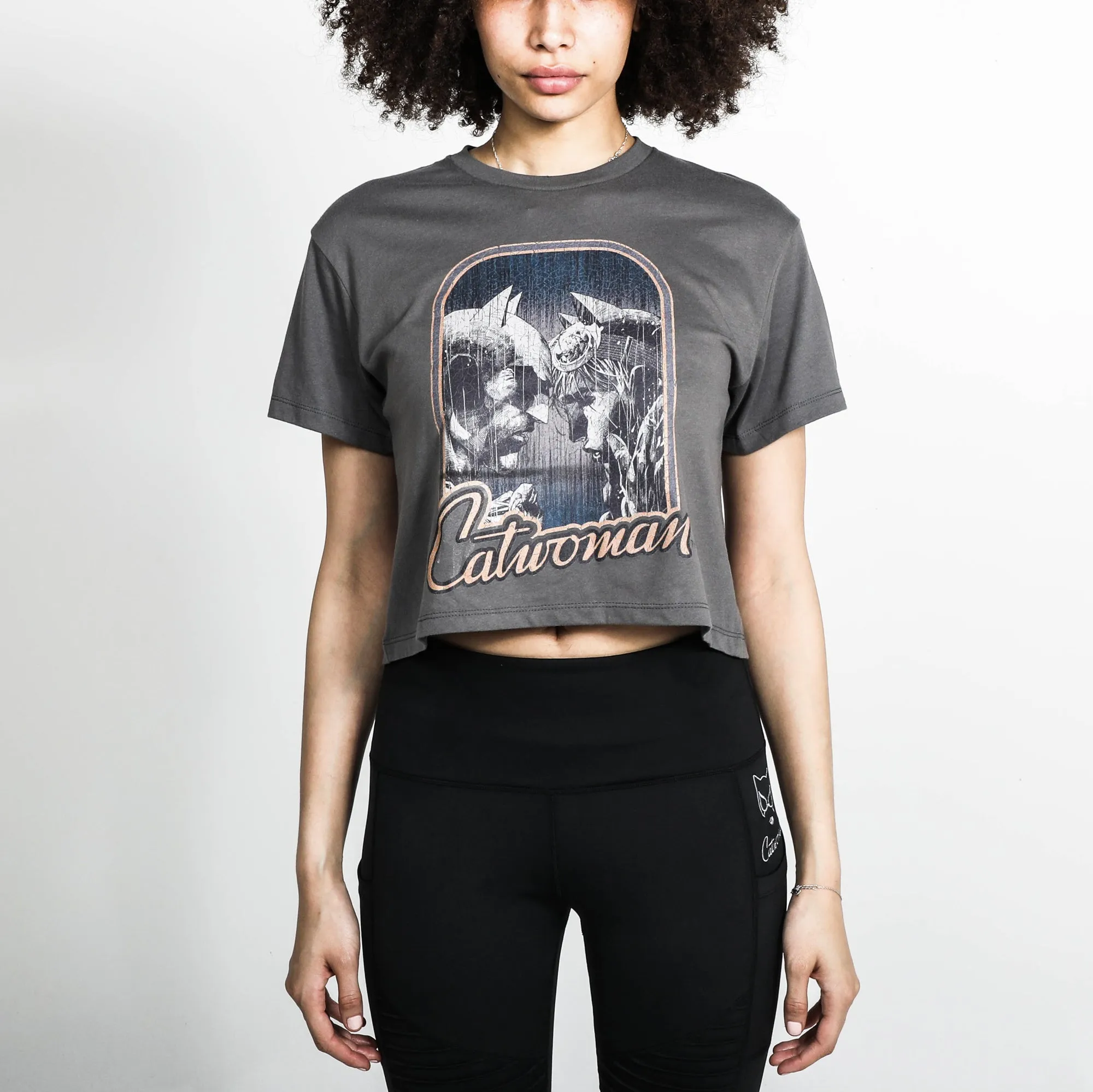 Catwoman and Batman Dark Gray Cropped Tee